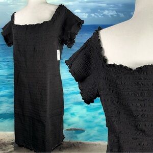 NWT Gap Off Shoulder Smocked Stretch Cotton Blend Bandage Mini Dress Black XL